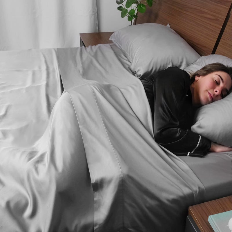 ACCURATEX Cooling Sheets Queen Size Grey - Viscose Made from Bamboo, Luxury Hotel Sheet Set for Queen Size Bed, Super Soft Breathable Bedding Sheets up to 16 inches Deep Pockect - Image 2